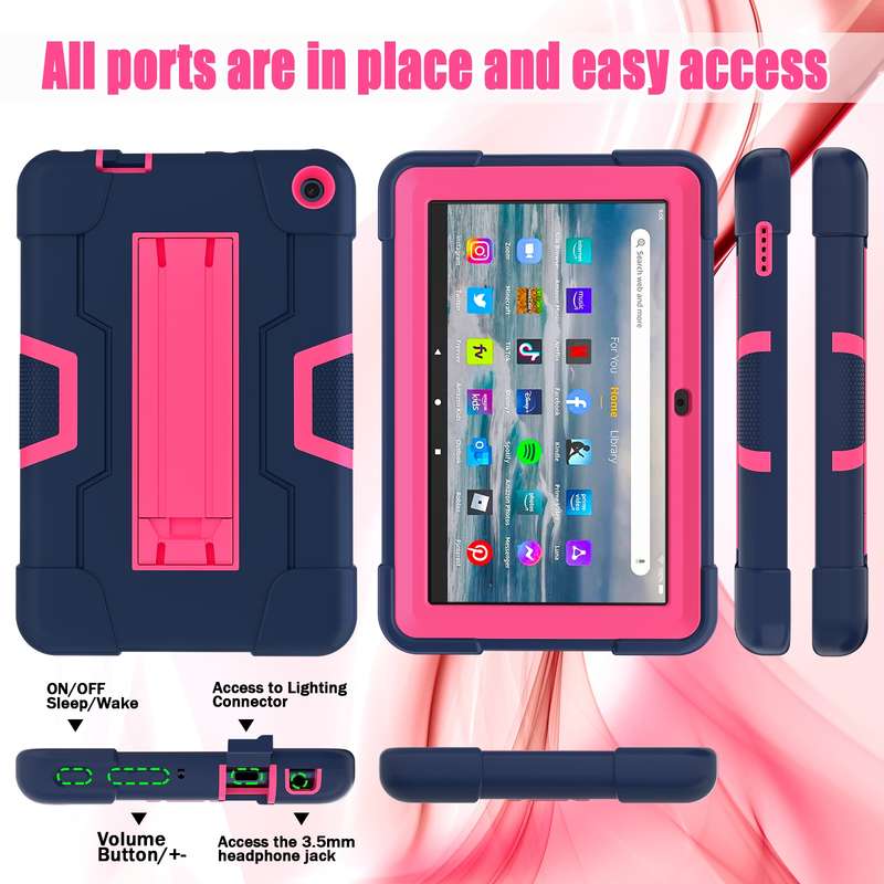 For Kindle Fire 7 .0.2022 Silicone + PC Bracelet Holder Tablet Case(Bright Pink)