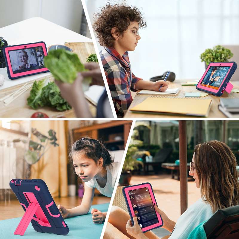 For Kindle Fire 7 .0.2022 Silicone + PC Bracelet Holder Tablet Case(Bright Pink)
