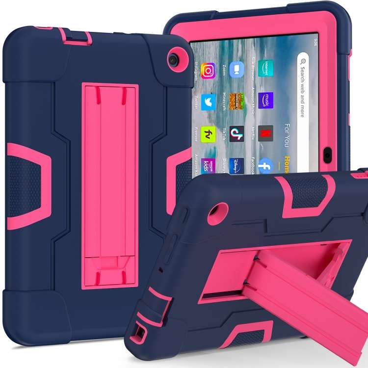 For Kindle Fire 7 .0.2022 Silicone + PC Bracelet Holder Tablet Case(Bright Pink)
