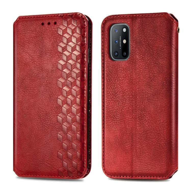 For OnePlus 8T Cubic Mesh Pressed Horizontal Flip Magnetic PU Leather Case with Holder, Card Slots