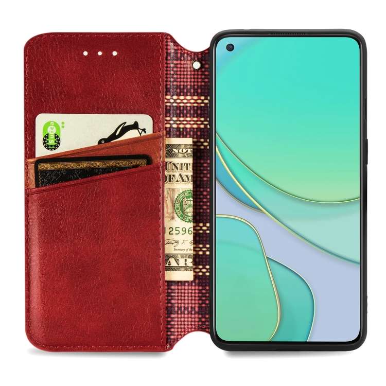 For OnePlus 8T Cubic Mesh Pressed Horizontal Flip Magnetic PU Leather Case with Holder, Card Slots