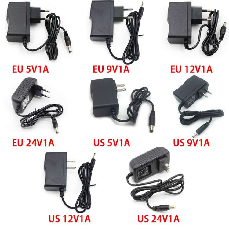 100-240V AC to DC Power Charger Adapter 5V 9V 12V 24V 1A 5.5mmx2.5mm (12V 1A EU Plug)