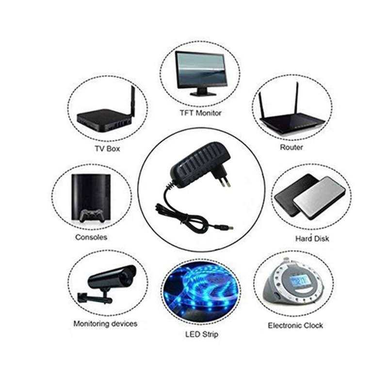 100-240V AC to DC Power Charger Adapter 5V 9V 12V 24V 1A 5.5mmx2.5mm (12V 1A EU Plug)