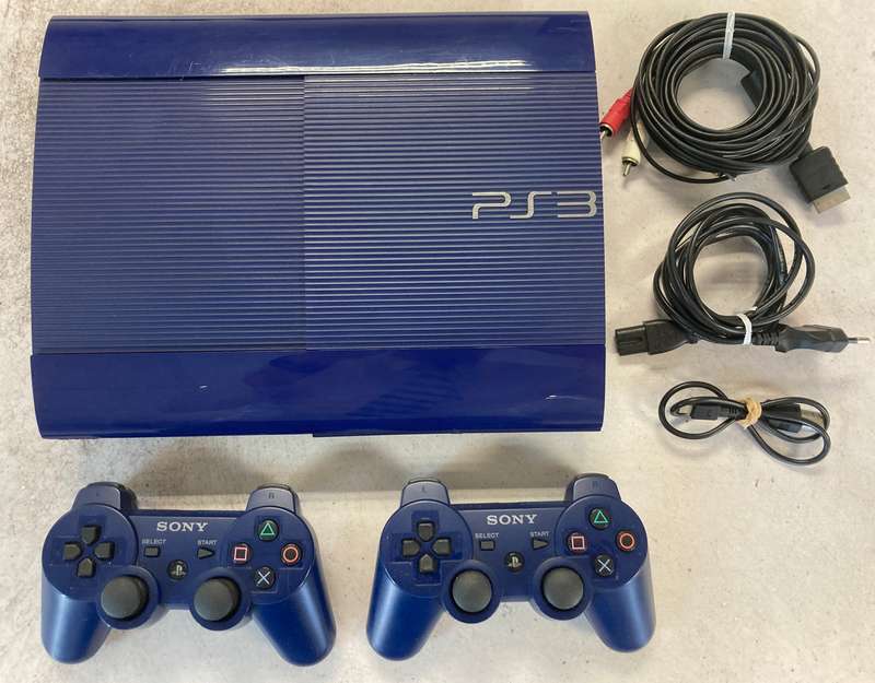 Sony PlayStation 3  Limited Edition Azurite Blue Super Slim 500GB Console + 2 Controllers + 4 Games