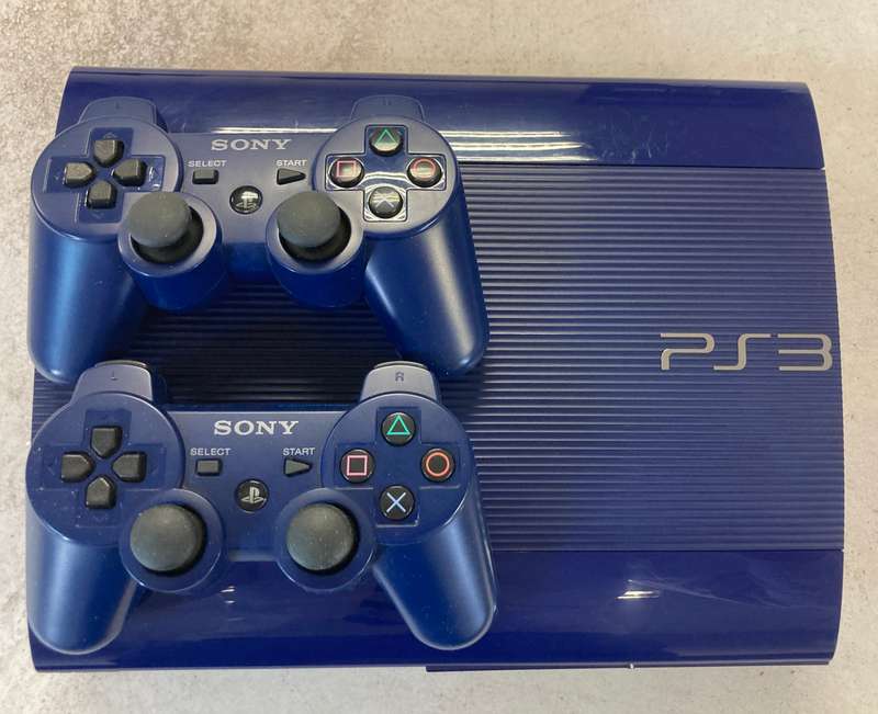 Sony PlayStation 3  Limited Edition Azurite Blue Super Slim 500GB Console + 2 Controllers + 4 Games