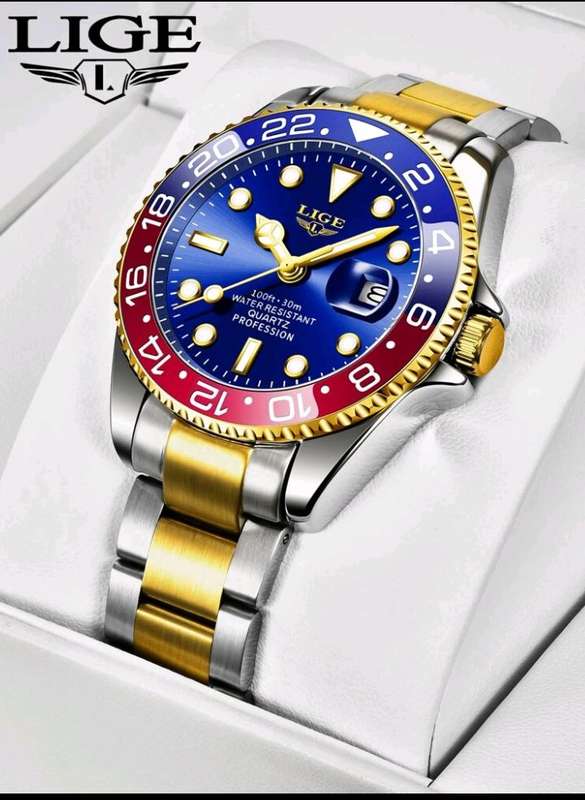LIGE Mens Wristwatch Luxury Quartz Analogue Waterproof Sports Silver Watch