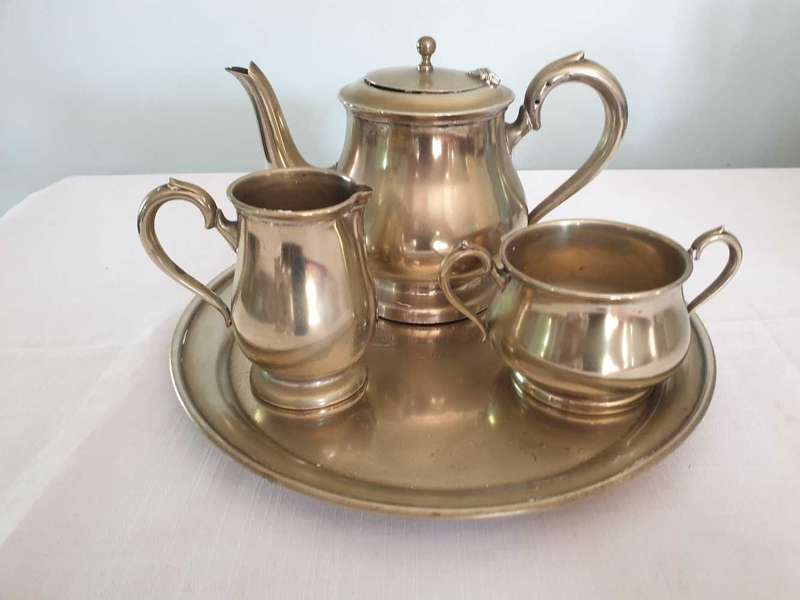 Antique EPNS silver plated tea set on a tray from the 1910's