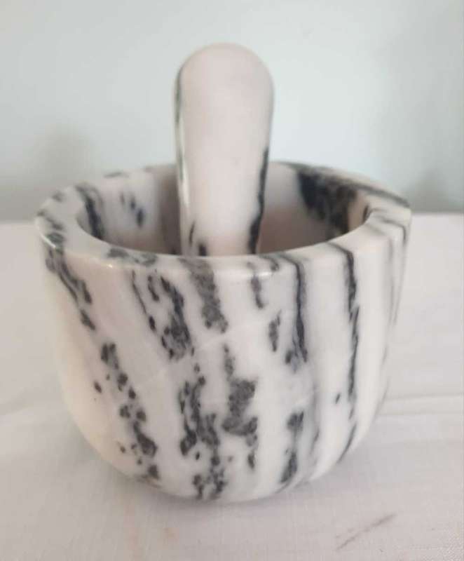 Solid Calacatta marble mortar and pestle set
