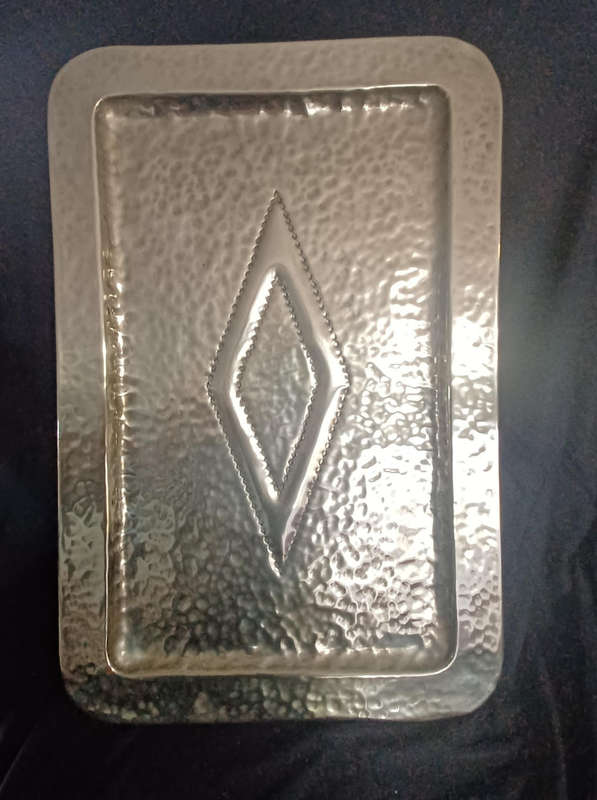 Vintage hammered rectangular  brass tray