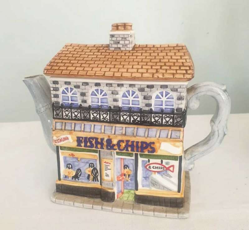 Vintage handmade Fish and Chips Teapot