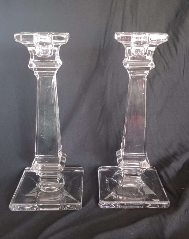Pair of vintage thick transparant solid crystal candlesticks