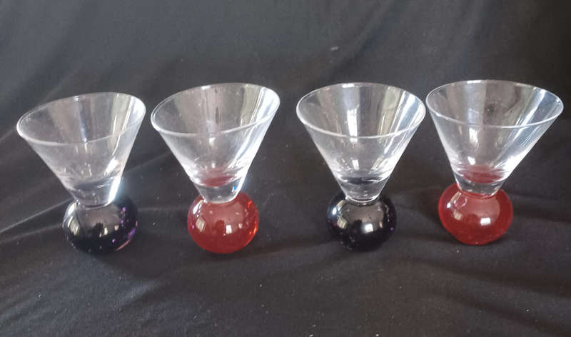 Set of 4 Vintage Pairpoint ruby ball compotes with clear glass tops