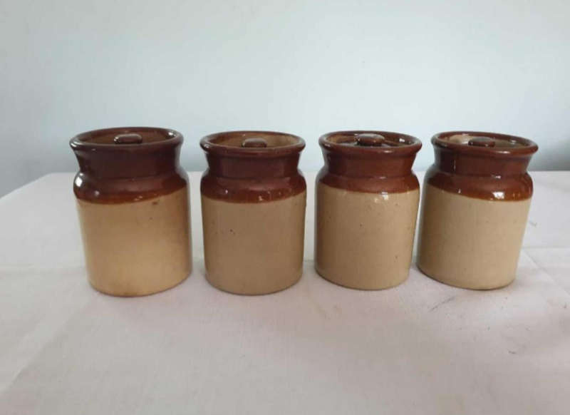 Vintage Pearsons of Chesterfield glazed lidded storage jars