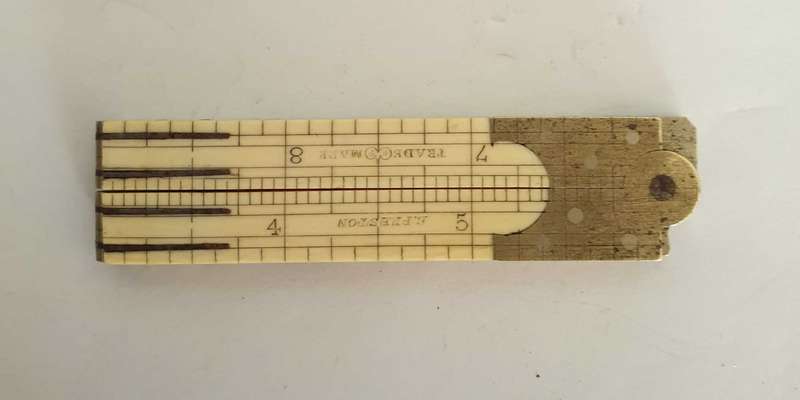 Antique ivory and brass four fold ruler made by E Preston in 1880