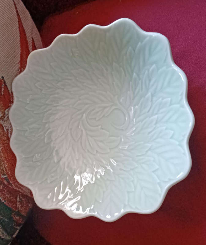Vintage Country Majolica Cabbage Leaf Serving Bowl by Matias Belo of Portugal