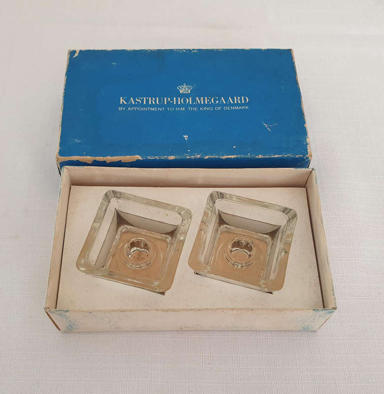 Vintage set of clear glass Danish candle holders
