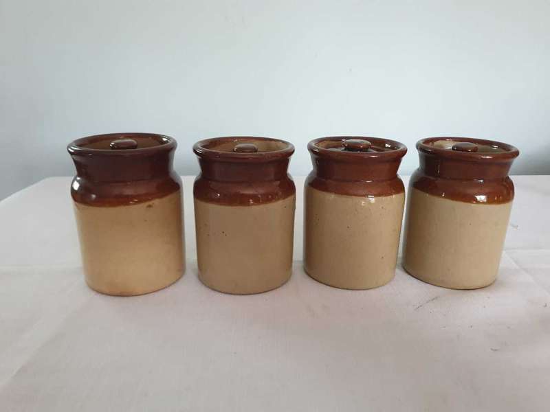 Vintage Pearsons of Chesterfield glazed lidded storage jars