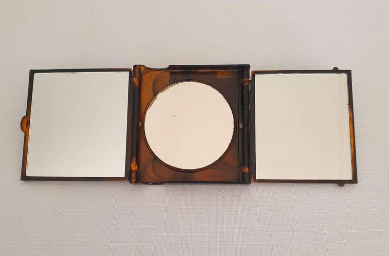 Vintage ladies bakelite faux tortoise shell compact 3 mirror set