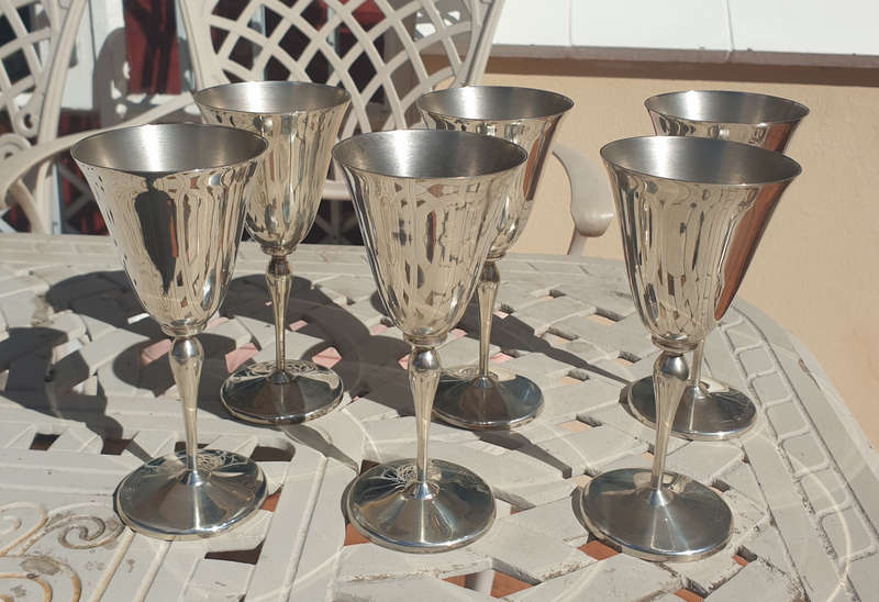 Six silver plated wine goblets