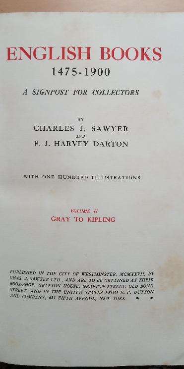 English Books 1475-1900 A Signpost for Collectors(Sawyer & Darton) 1927  Volume 1 and 2