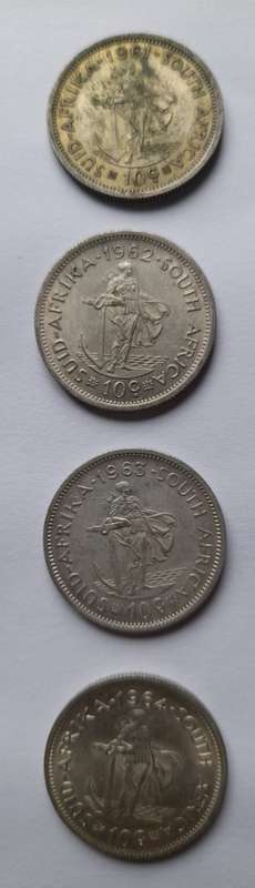 RSA Silver 10c 1ste Dec Ser 4 coins
