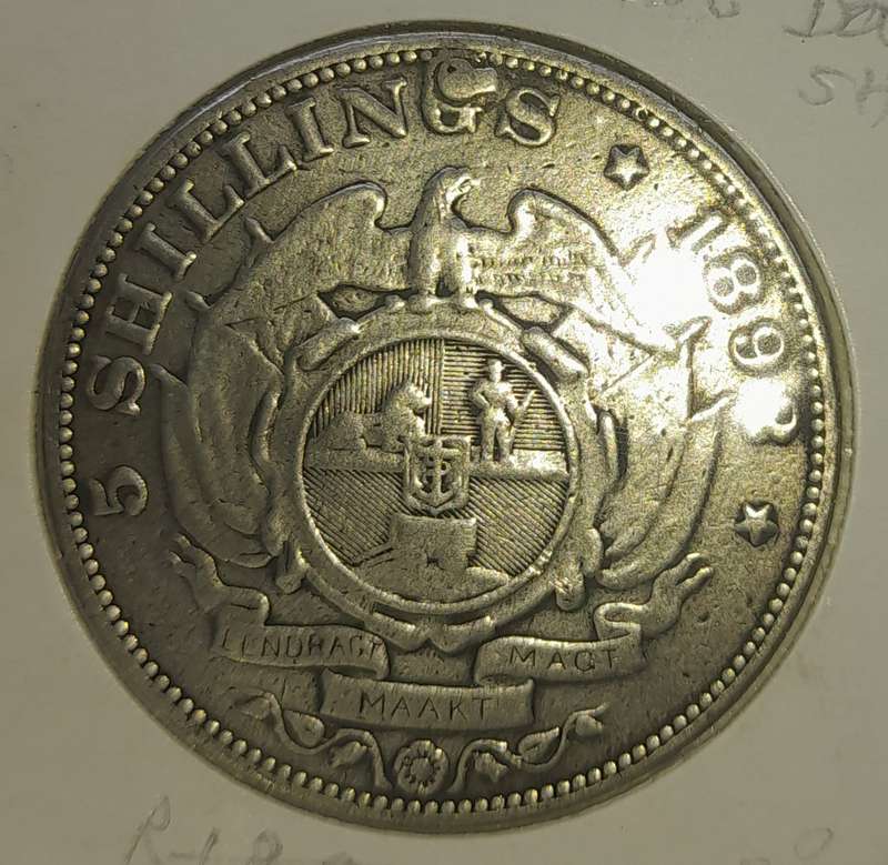1892 Extra Fine Silver 5 Shillings double shaft (repaired coin)