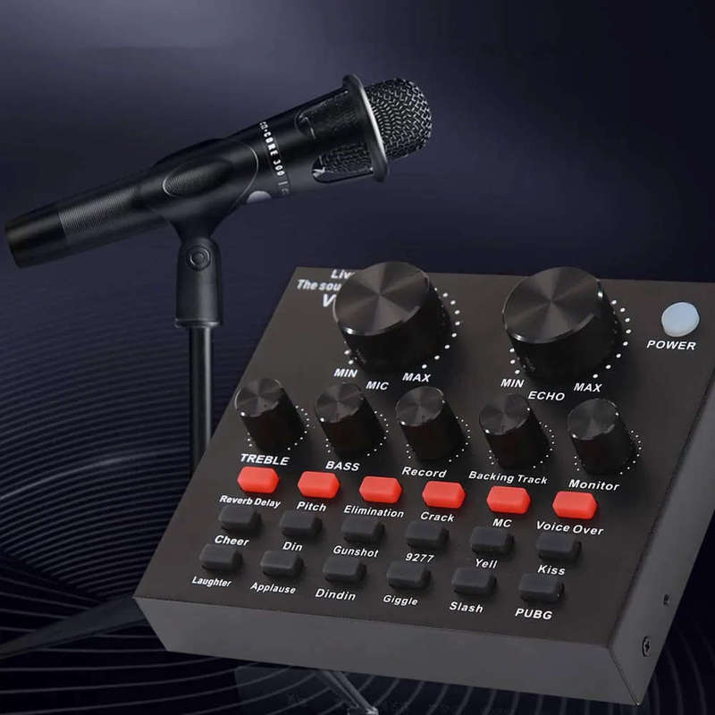 V+8 Sound Card Audio Interface External USB Live Broadcast With Microphone
