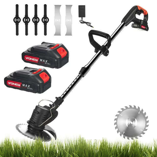 Electric cordless lawn mower comes with two rechargeable batteries