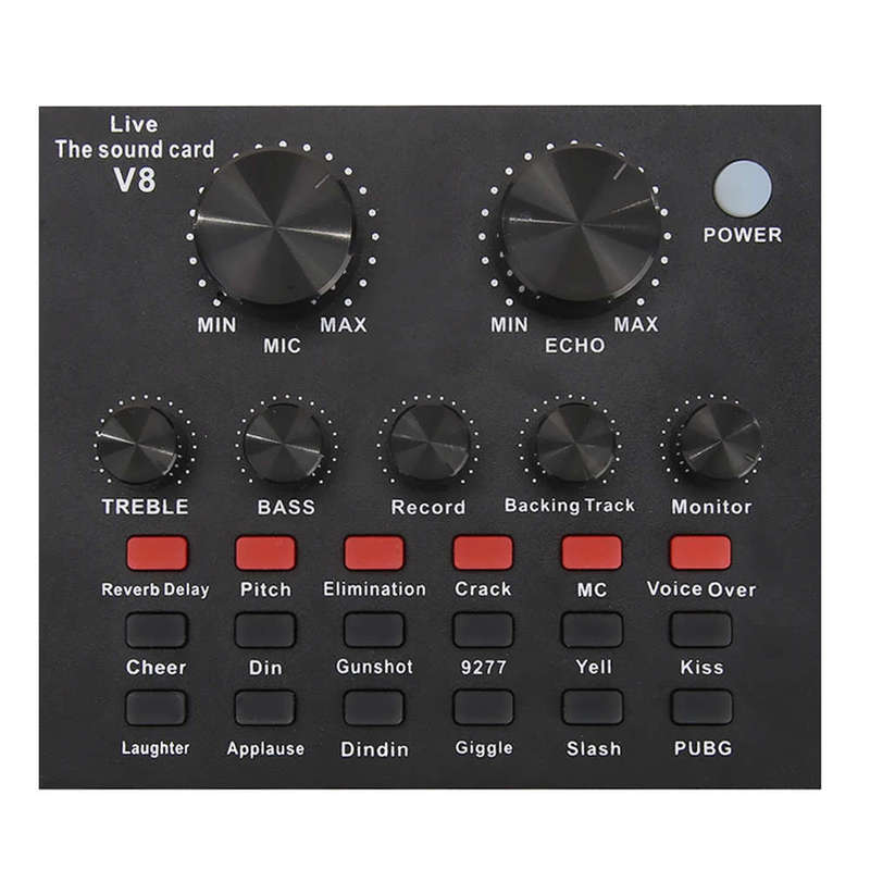 V+8 Sound Card Audio Interface External USB Live Broadcast With Microphone