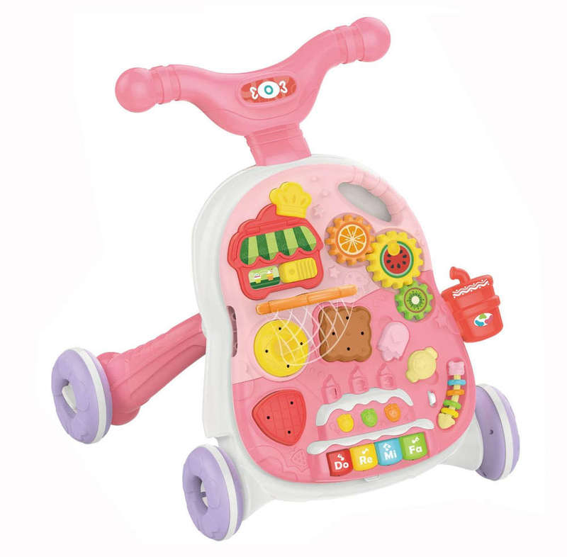 2-in-1 Baby Learning Music Walker with Activity Table - Pink