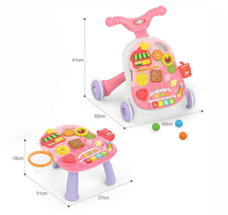 2-in-1 Baby Learning Music Walker with Activity Table - Pink