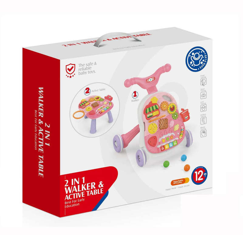 2-in-1 Baby Learning Music Walker with Activity Table - Pink