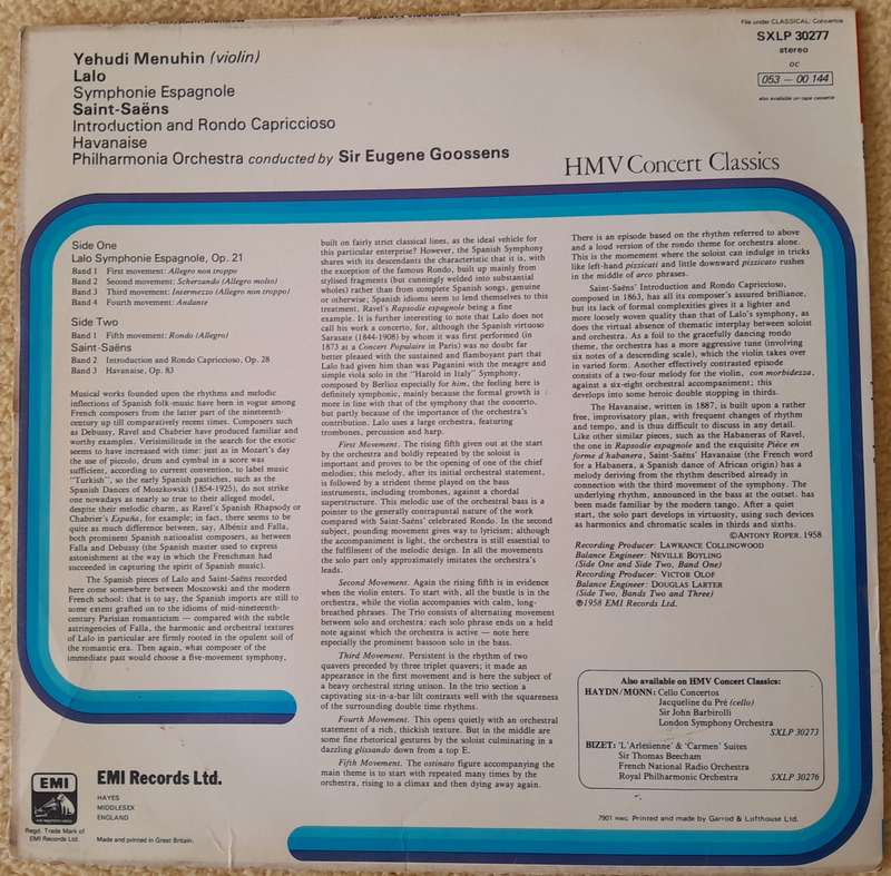 HMV Concert Classics vinyl LP Record - Yehudi Menuhin with Sir Eugene Goosens - Collector's Item
