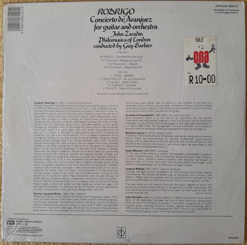 Rodrigo Concierto de Aranjuez for guitar and orchestra - vinyl LP record - A true classic!