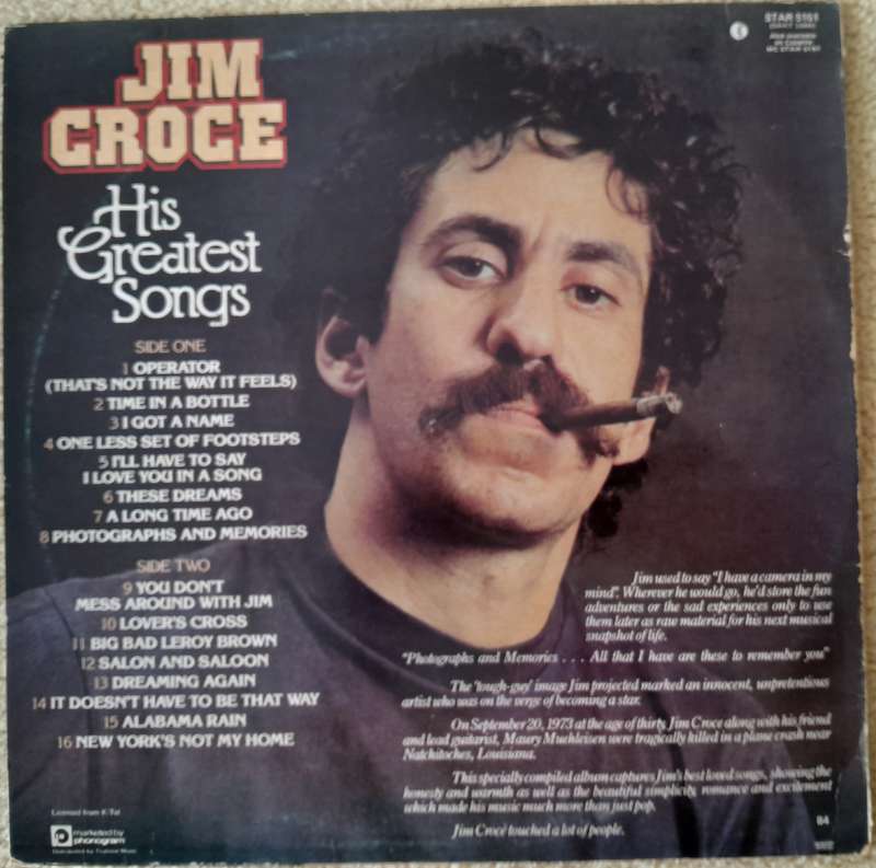 Jim Croce - His Greatest Songs - vinyl LP record - Collector's Item - American guitar viruoso!