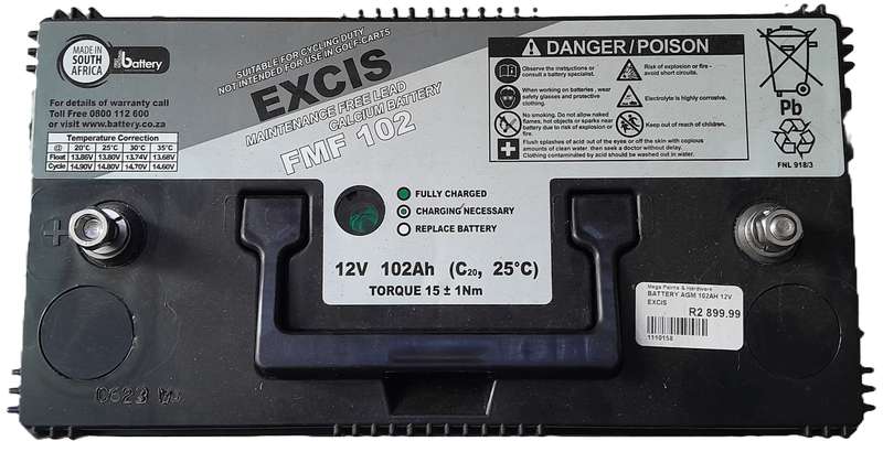 Excis FMF 102 12V lead-calcium deep-cycle battery 102 Ah.  Solar energy and backup power. Brand New.