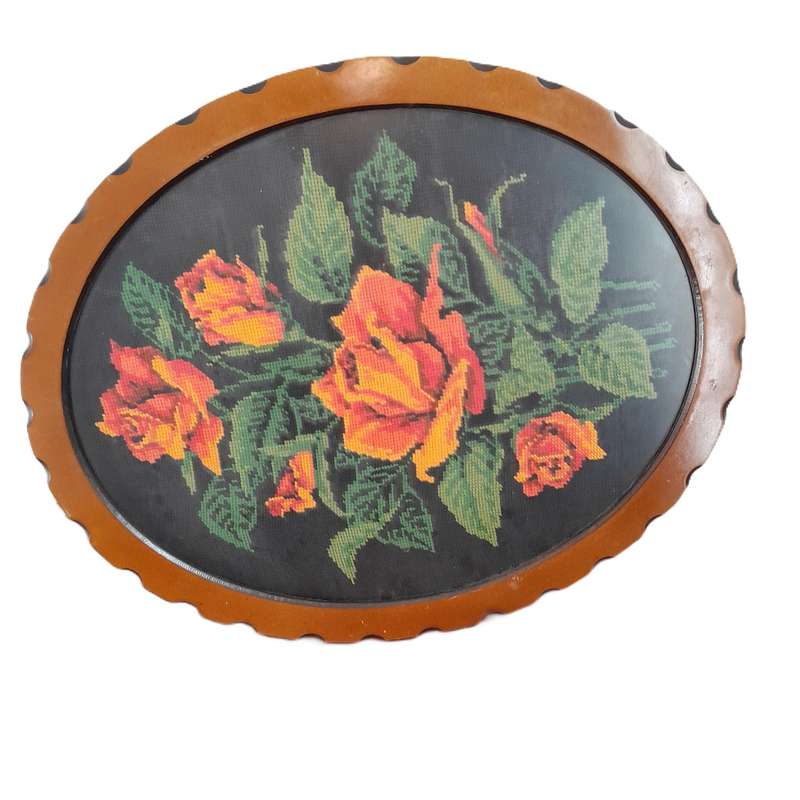 Hand-made Framed Embroidery Tapestry - Flowers - Ideal for lounge, dining room or entrance