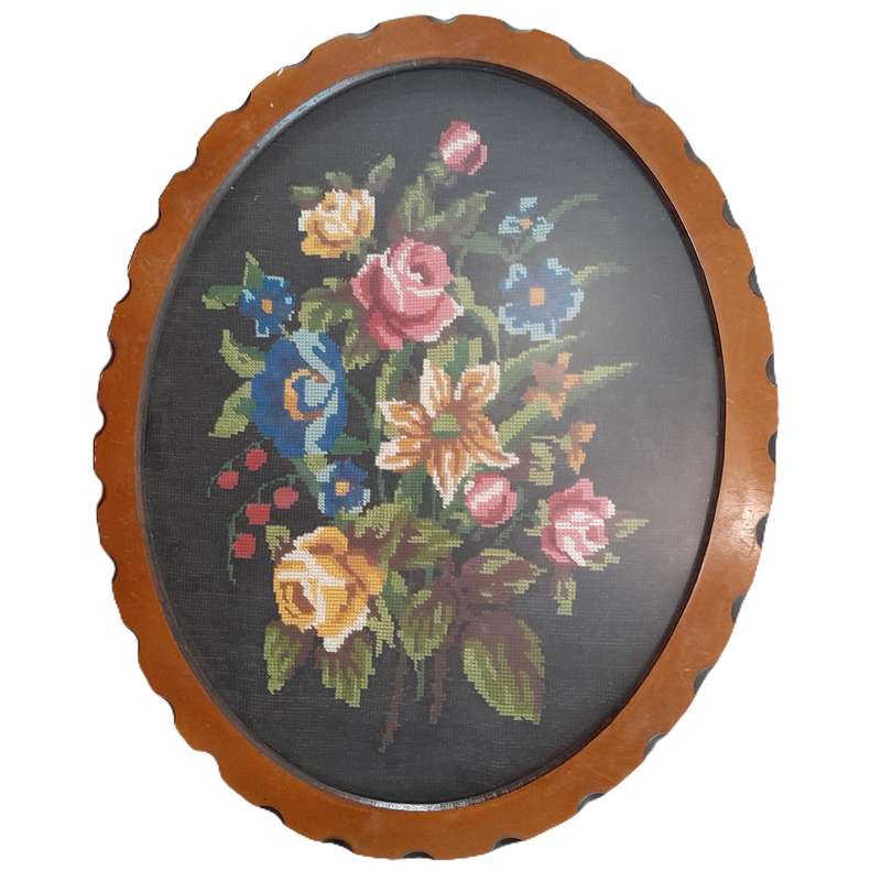 Hand-made Framed Embroidery Tapestry - Flower Bouquet - Ideal for lounge, dining room or entrance