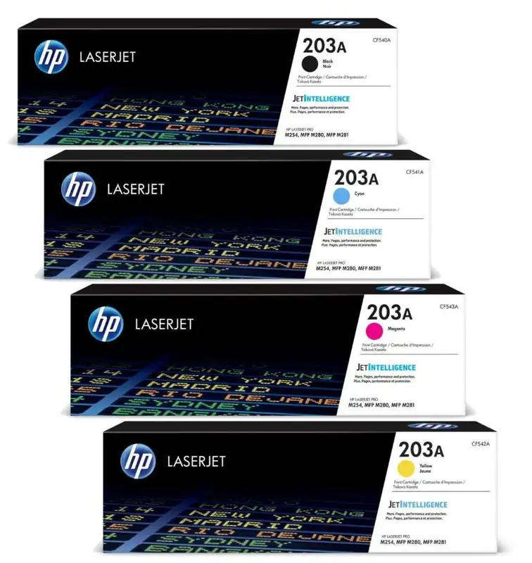 HP 203A BLACK AND TRI-COLOUR TONERS