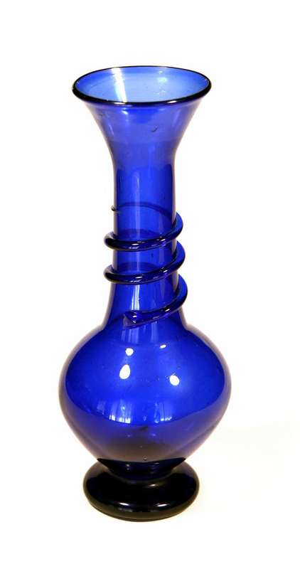 Vintage Vase with Rope Decoration, cobalt blue glass