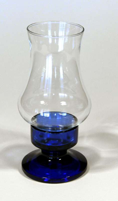 Two part Candle Holder, clear and cobalt blue glass