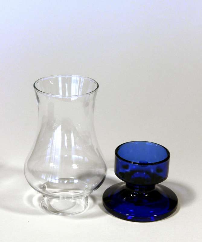 Two part Candle Holder, clear and cobalt blue glass