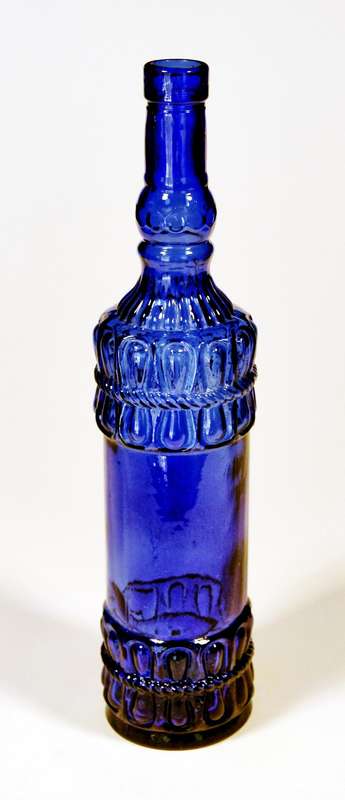 Vintage Decorated Wine Bottle, cobalt blue glass