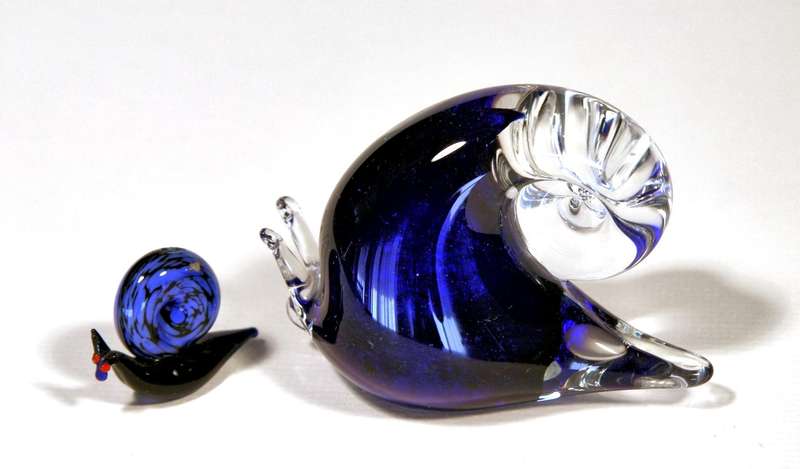 Pair of Decorative Snails, cobalt blue glass