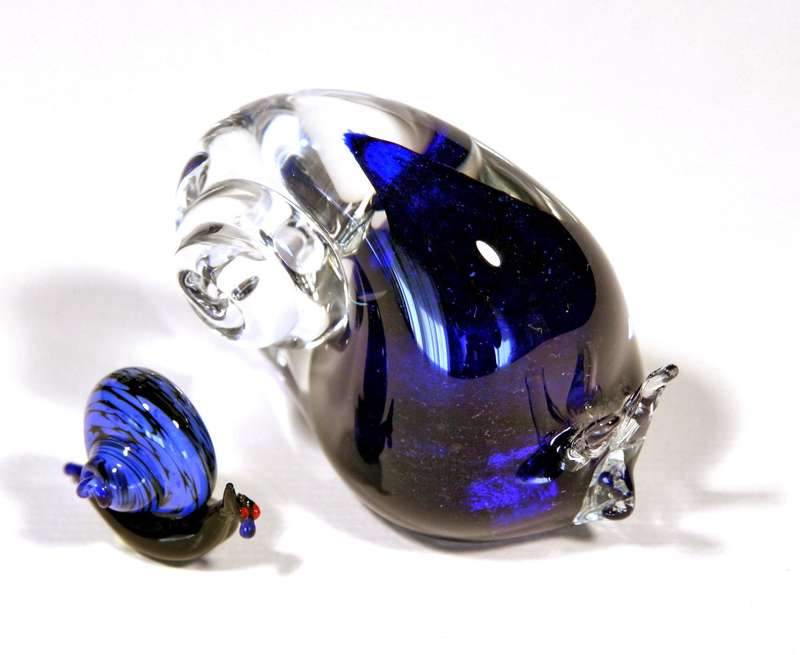 Pair of Decorative Snails, cobalt blue glass