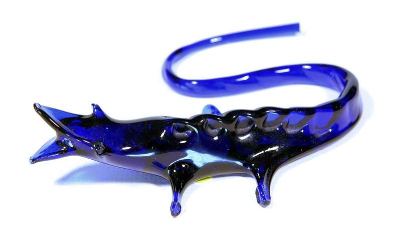 Decorative Crocodile, cobalt blue glass