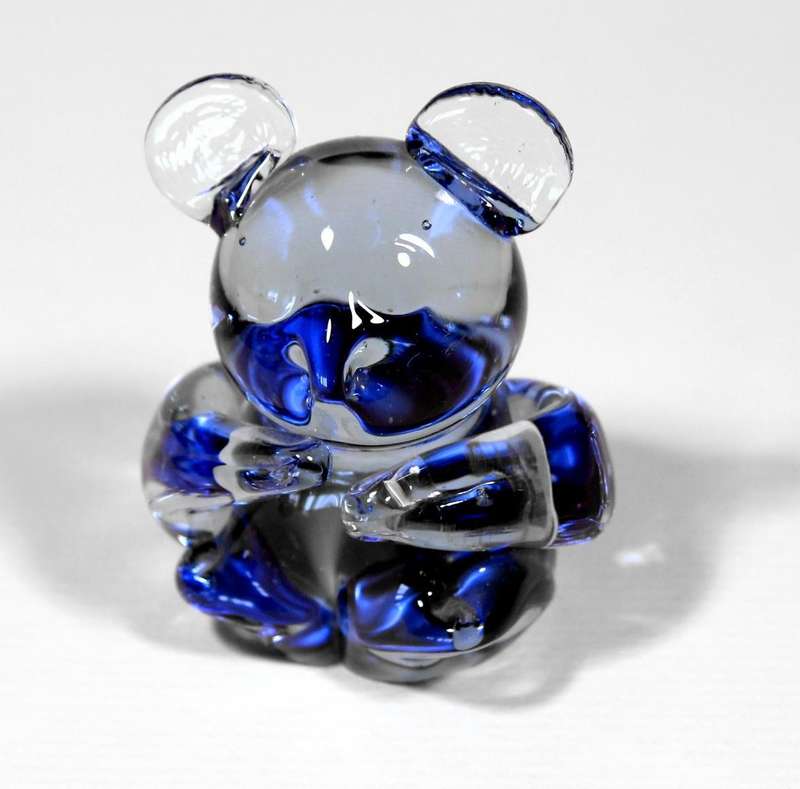 Small Decorative Mouse, white and cobalt blue glass