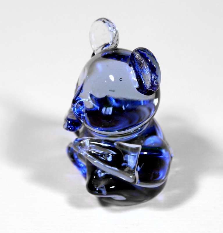 Small Decorative Mouse, white and cobalt blue glass