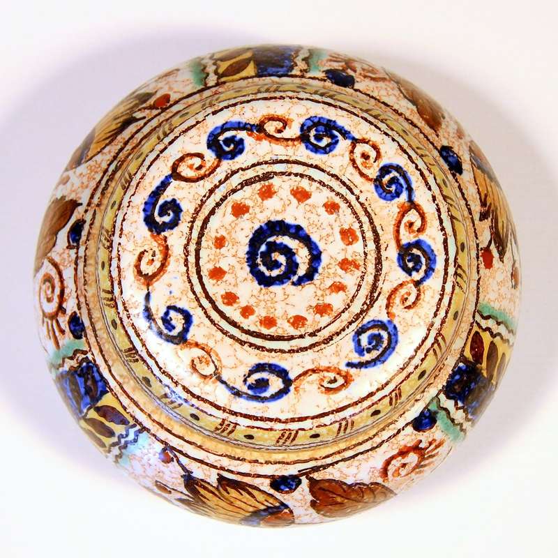 BEAUTIFULLY HAND-PAINTED GOUDA POTTERY BOWL WITH LID "JOMA"