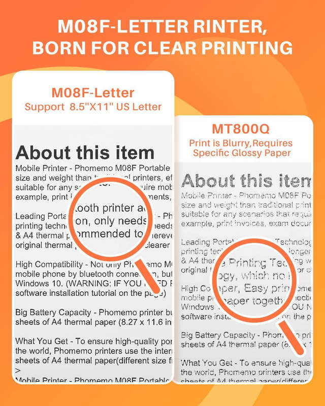 Phomemo M08F Thermal Portable Printer, A4 Letter Mobile Compact Printer - White